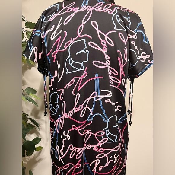 NWT Karl Lagerfeld Dressy Silky Neon Lights Button Down Shirt Dress Size 2 - Picture 8 of 9
